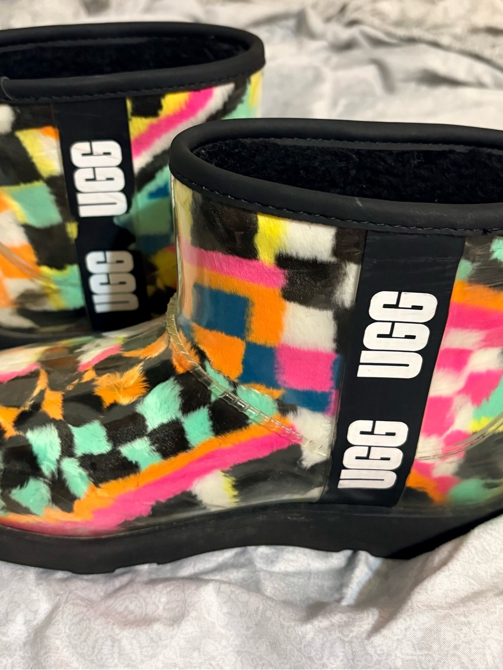 UGG Kids Colorful Checker Short Boot with Branded Heel Tab